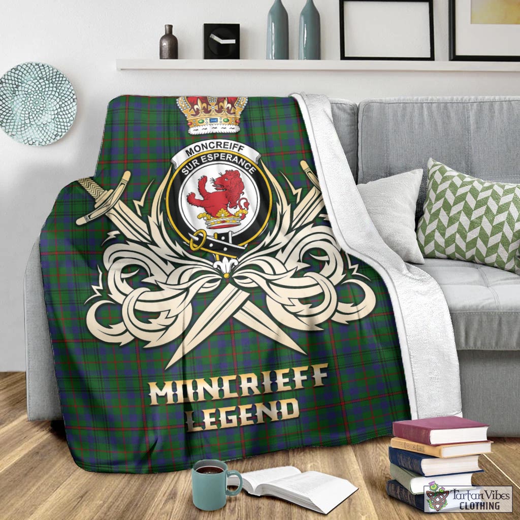 Tartan Vibes Clothing Moncrieff of Atholl Tartan Blanket with Clan Crest and the Golden Sword of Courageous Legacy