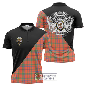 Monroe Ancient Tartan Zipper Polo Shirt with Family Crest and Military Logo Style Unisex - Tartanvibesclothing Shop