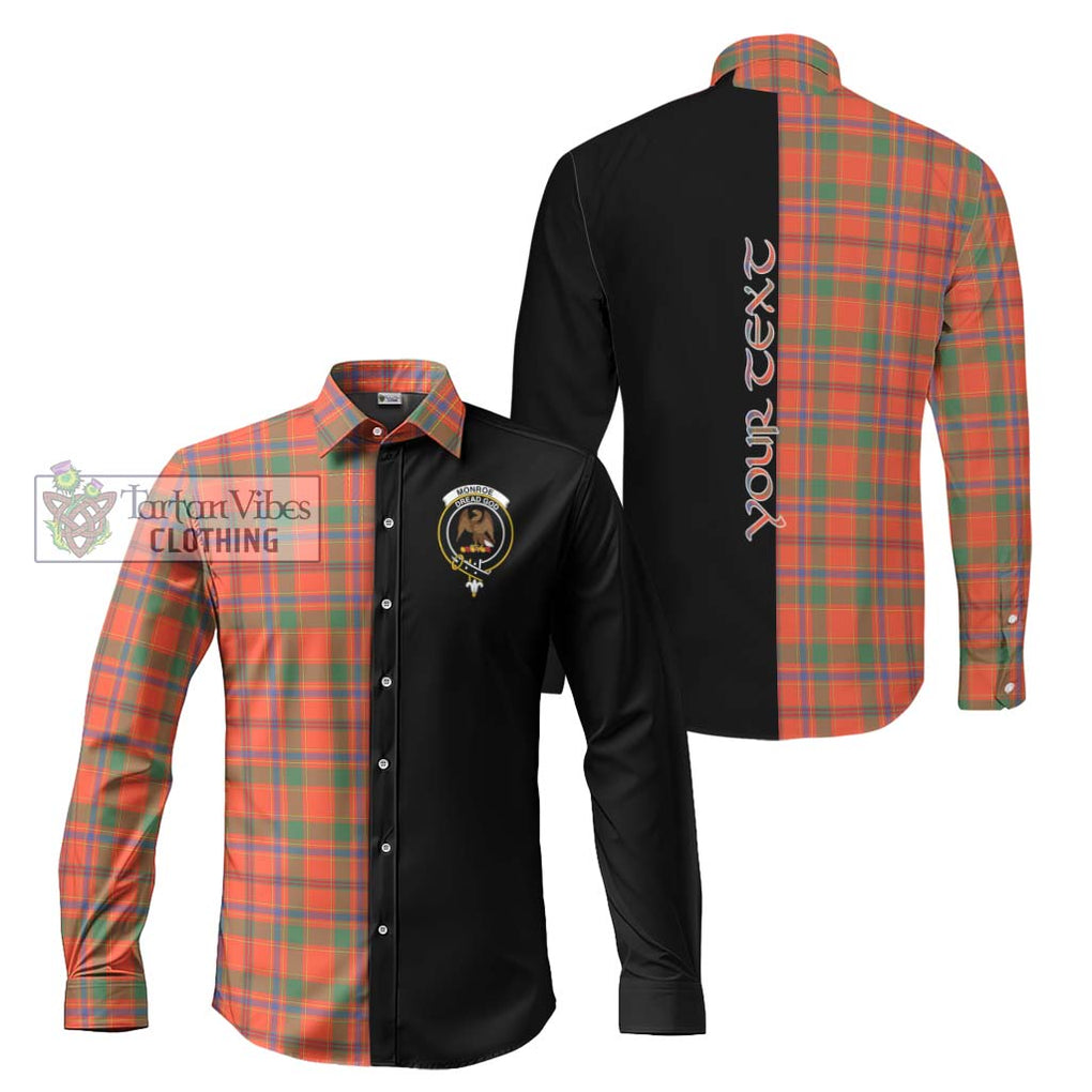 Monroe Ancient Tartan Long Sleeve Button Shirt with Family Crest and Half Of Me Style Men's Shirt S - Tartanvibesclothing Shop