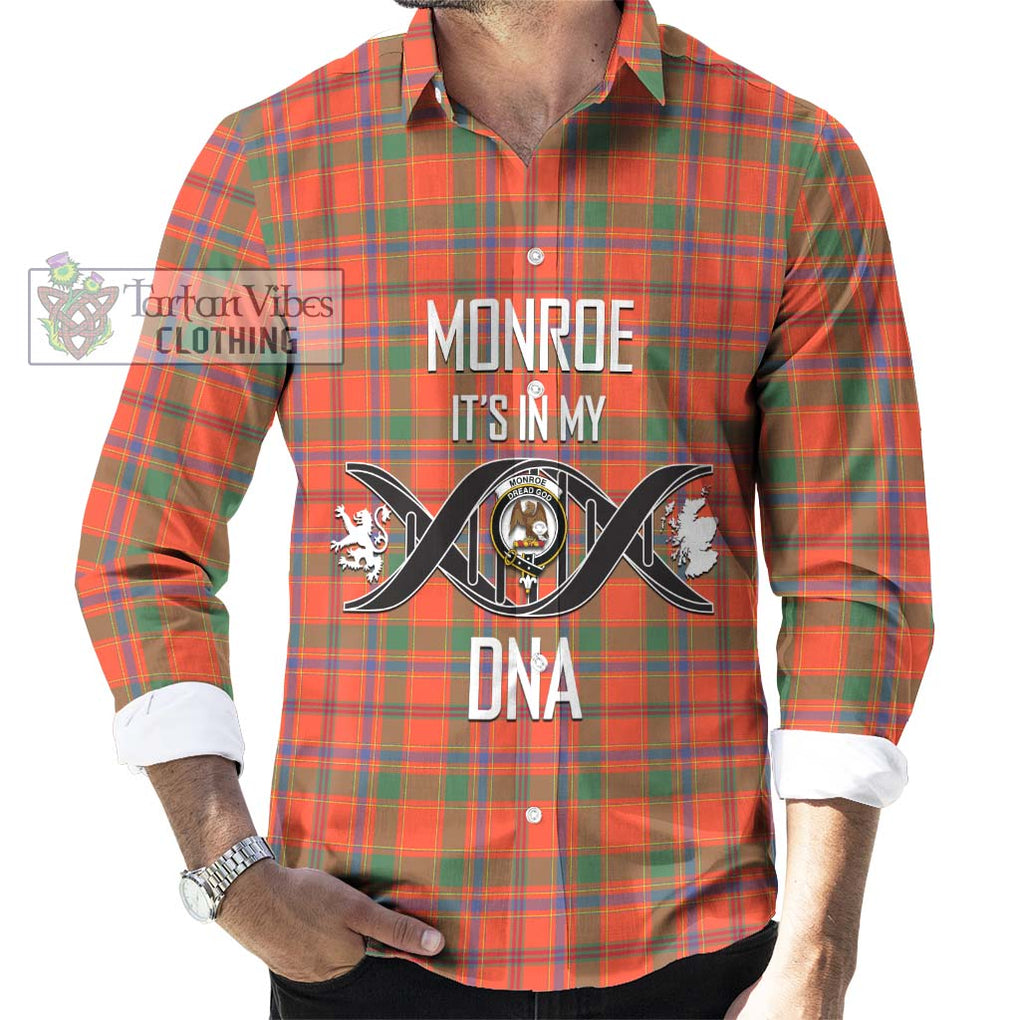 Monroe Ancient Tartan Long Sleeve Button Shirt with Family Crest DNA In Me Style Men's Shirt S - Tartanvibesclothing Shop