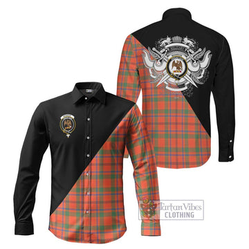 Monroe Ancient Tartan Long Sleeve Button Shirt with Family Crest and Military Logo Style Men's Shirt S - Tartanvibesclothing Shop
