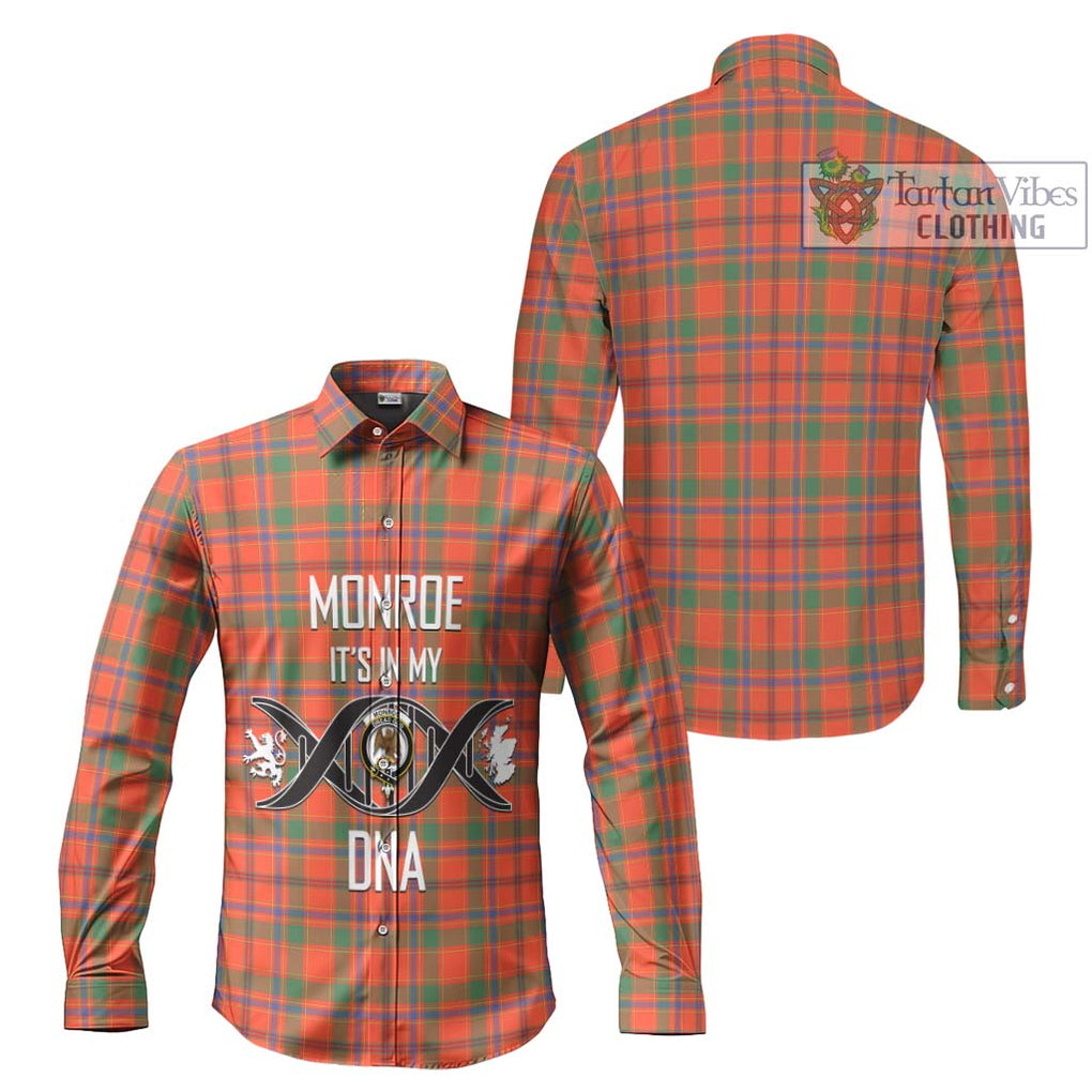 Monroe Ancient Tartan Long Sleeve Button Shirt with Family Crest DNA In Me Style Men's Shirt - Tartanvibesclothing Shop