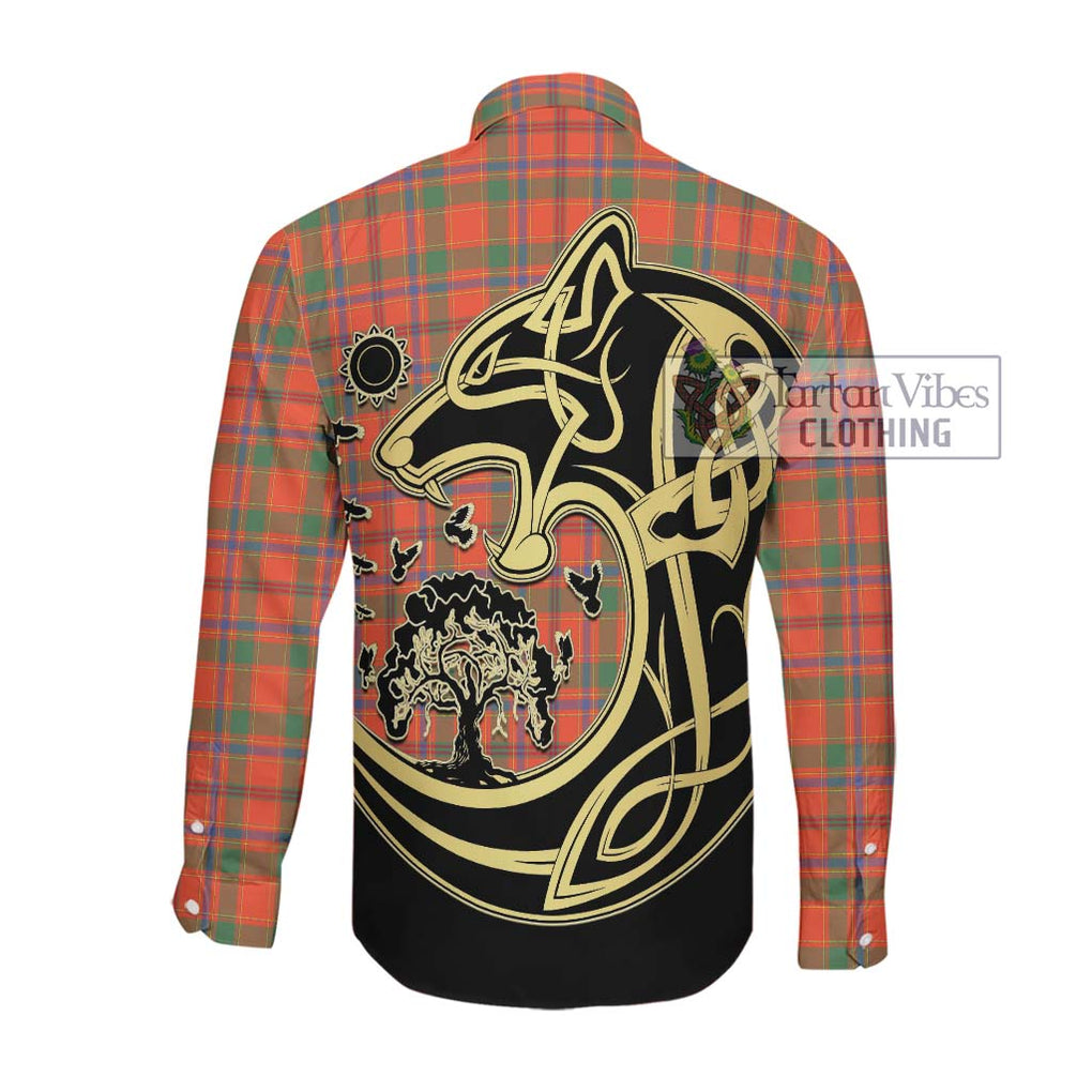 Monroe Ancient Tartan Long Sleeve Button Shirt with Family Crest Celtic Wolf Style Men's Shirt - Tartan Vibes Clothing