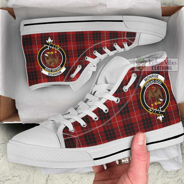 Tartan Vibes Clothing Monroe Black and Red Tartan High Top Shoes with Family Crest
