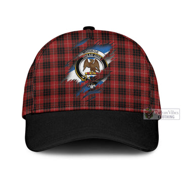 Tartan Vibes Clothing Monroe Black and Red Tartan Classic Cap with Family Crest In Me Style