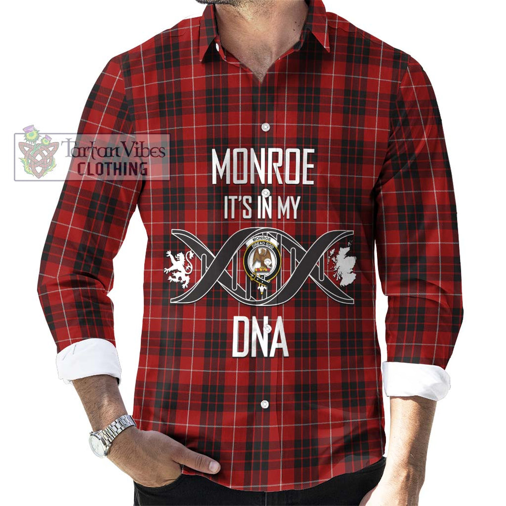 Monroe Black and Red Tartan Long Sleeve Button Shirt with Family Crest DNA In Me Style Men's Shirt S - Tartanvibesclothing Shop