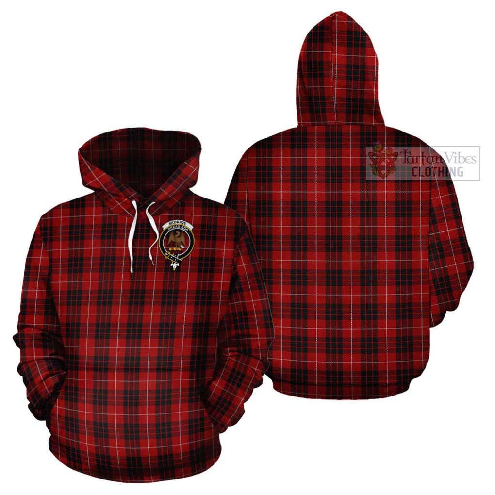 Monroe Black and Red Tartan Cotton Hoodie with Family Crest Pullover Hoodie - Tartan Vibes Clothing