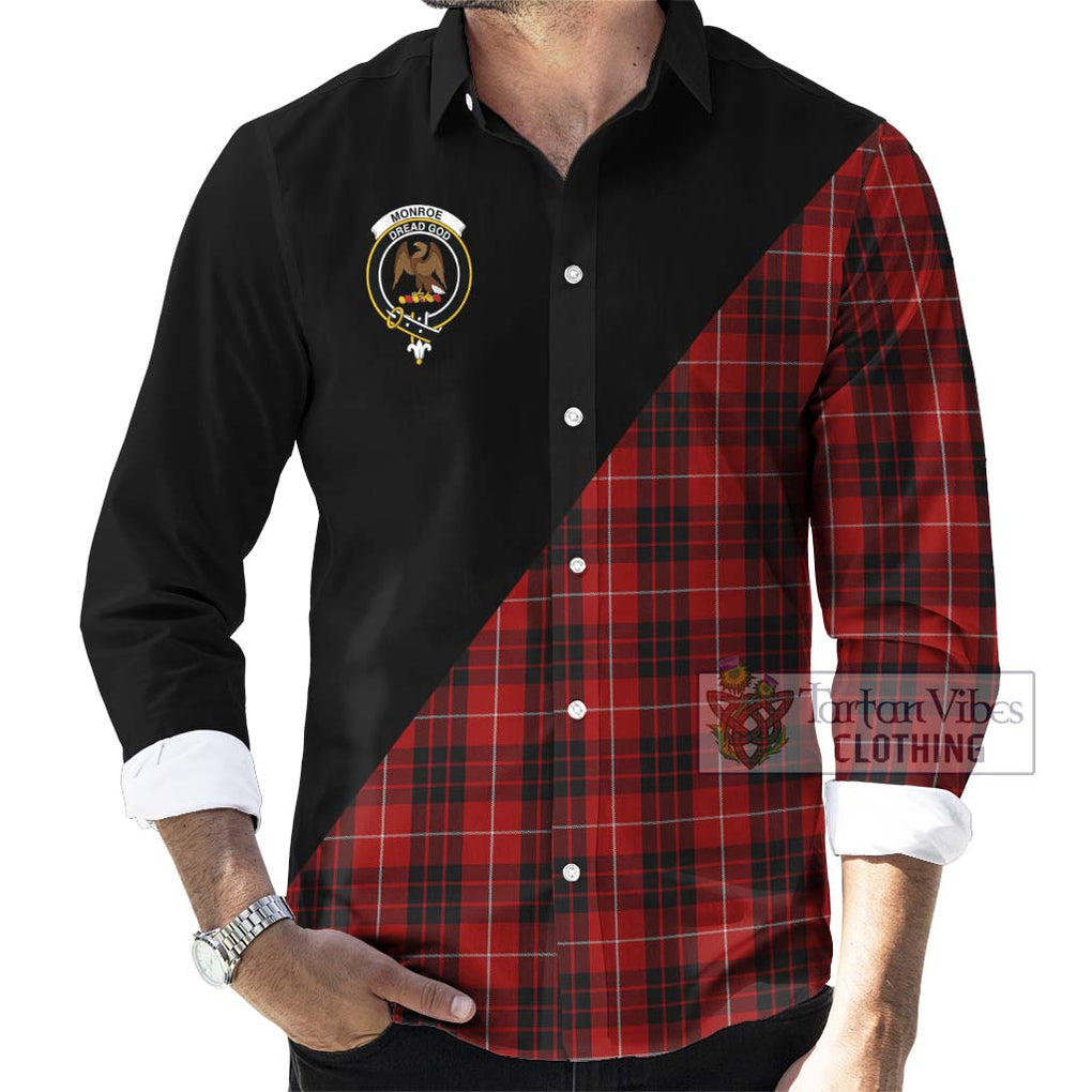Monroe Black and Red Tartan Long Sleeve Button Shirt with Family Crest and Military Logo Style - Tartanvibesclothing Shop