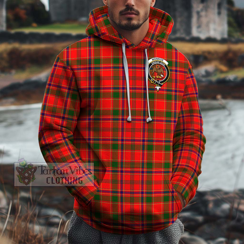 Monroe Modern Tartan Cotton Hoodie with Family Crest Pullover Hoodie XS - Tartan Vibes Clothing