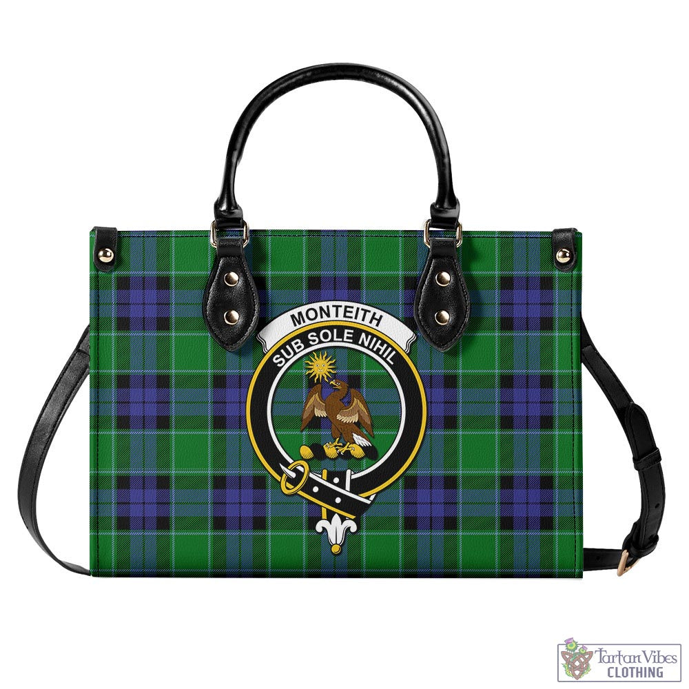Monteith Tartan Luxury Leather Handbags with Family Crest - Tartan Vibes Clothing
