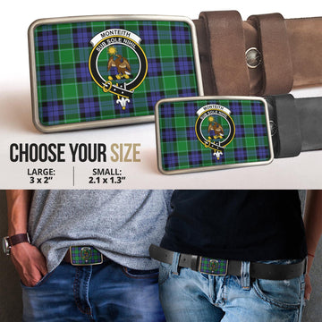 Monteith Tartan Belt Buckles with Family Crest