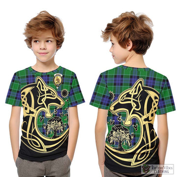 Monteith Tartan Kid T-Shirt with Family Crest Celtic Wolf Style Youth XL Size14 - Tartan Vibes Clothing