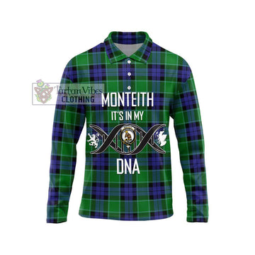 Monteith Tartan Long Sleeve Polo Shirt with Family Crest DNA In Me Style Unisex - Tartan Vibes Clothing