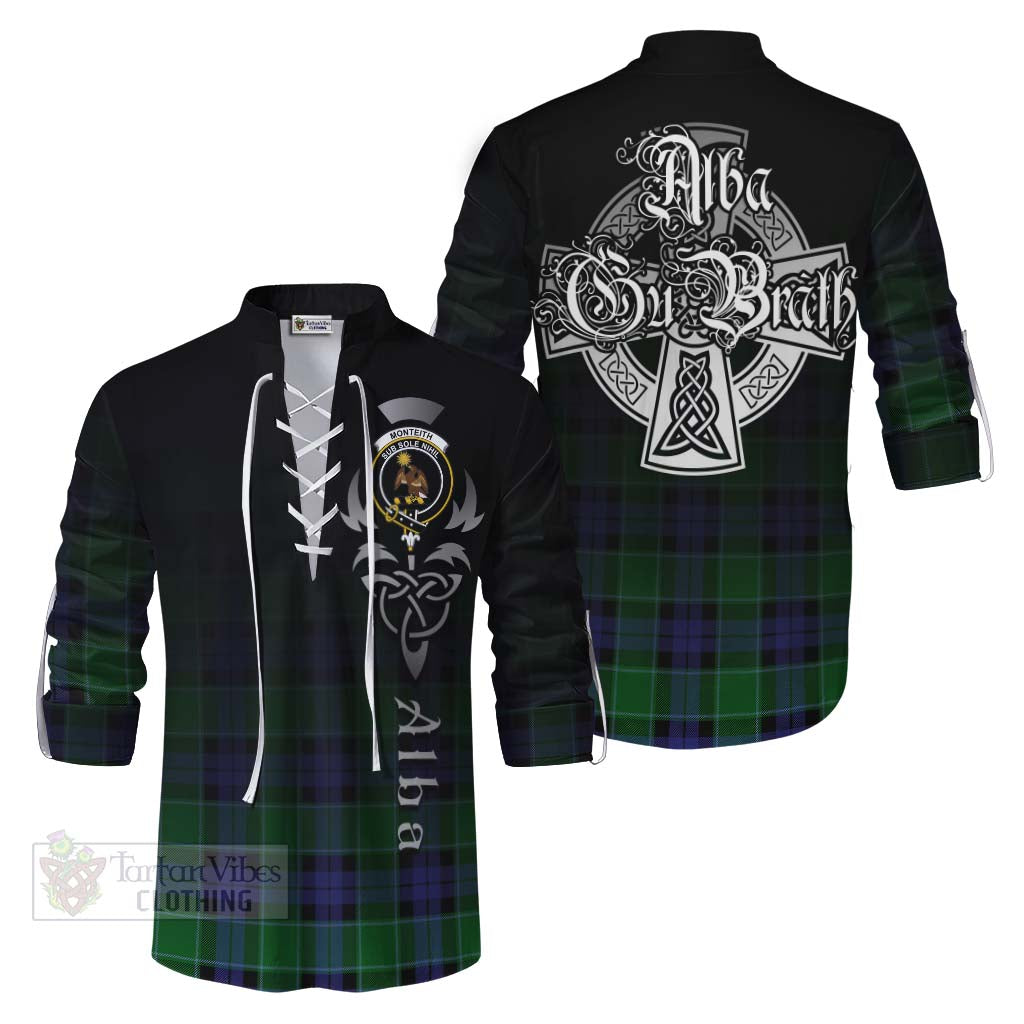 Monteith Tartan Ghillie Kilt Shirt Featuring Alba Gu Brath Family Crest Celtic Inspired Men - Tartan Vibes Clothing