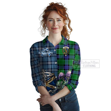 Monteith Tartan Women's Casual Shirt Happy St. Andrew's Day Half Tartan Style Female - Tartan Vibes Clothing
