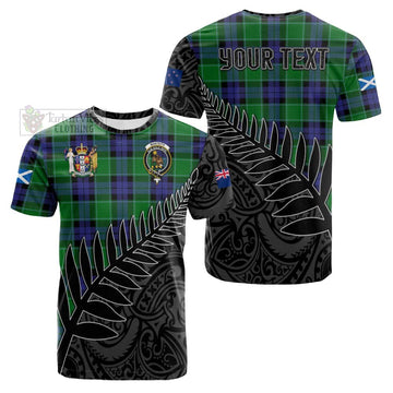 Tartan Vibes Clothing Monteith Crest Tartan Cotton T-shirt with New Zealand Silver Fern Half Style