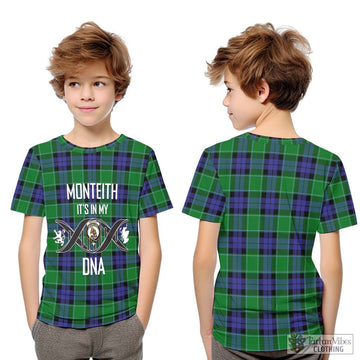 Monteith Tartan Kid T-Shirt with Family Crest DNA In Me Style Youth XL Size14 - Tartan Vibes Clothing