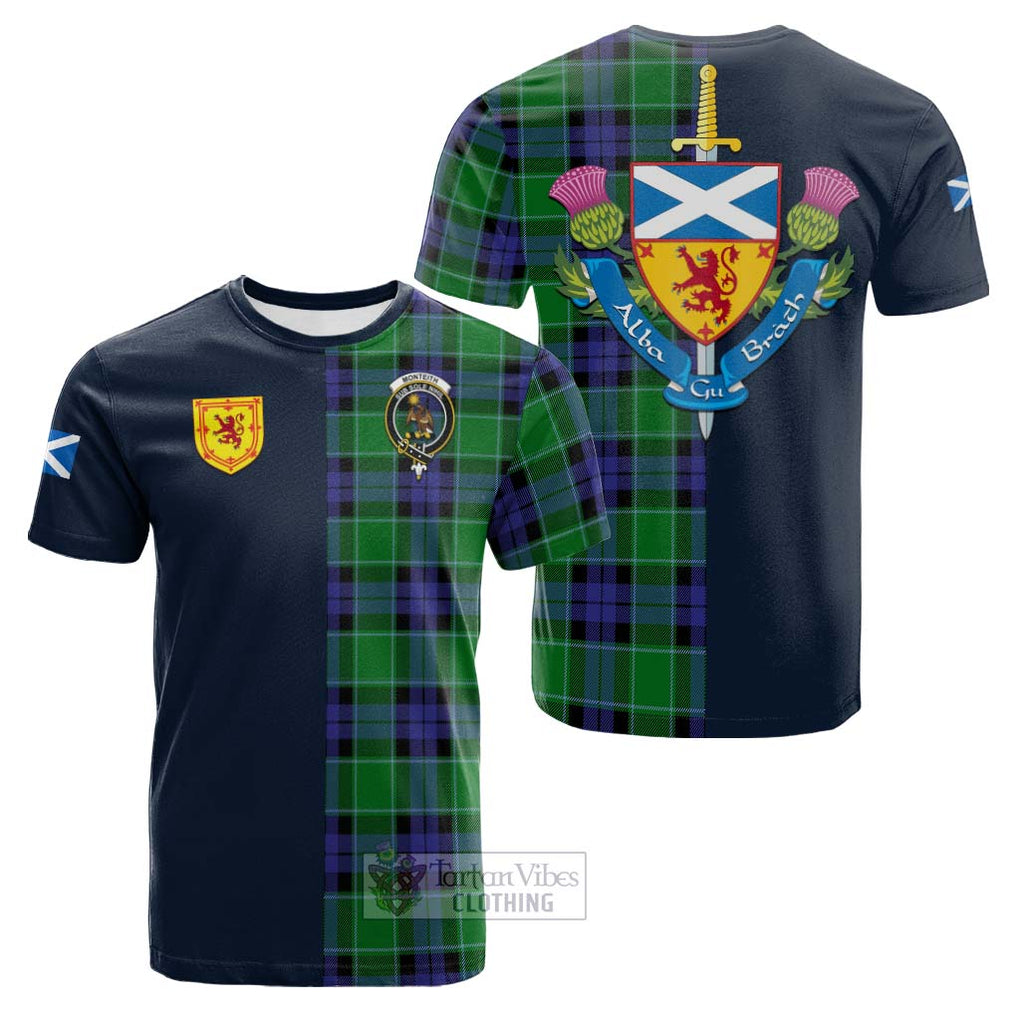 Monteith Tartan Cotton T-shirt Alba with Scottish Lion Royal Arm Half Style Kid's Shirt - Tartan Vibes Clothing