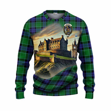 Monteith Tartan Family Crest Knitted Sweater with Scottish Ancient Castle Style Unisex - Tartan Vibes Clothing