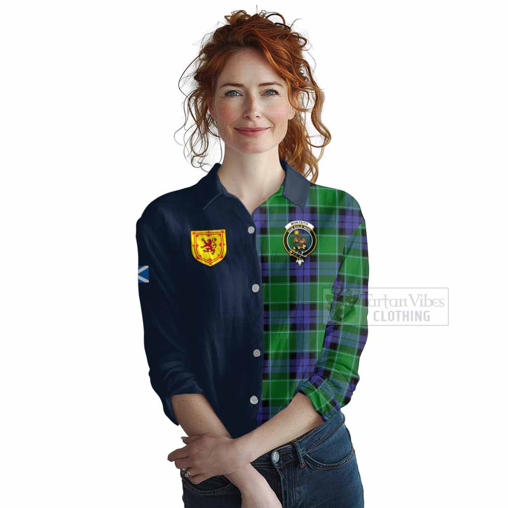 Monteith Tartan Women's Casual Shirt Alba with Scottish Lion Royal Arm Half Style Female - Tartan Vibes Clothing