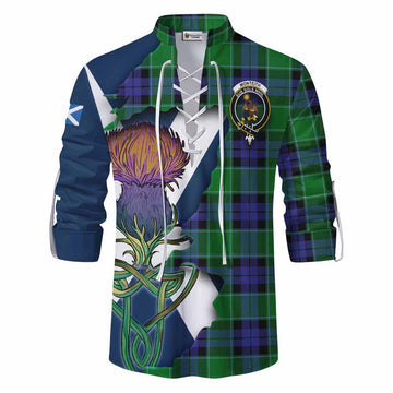 Tartan Vibes Clothing Monteith Tartan Family Crest Ghillie Kilt Shirt Scottish Thistle Celtic Inspired