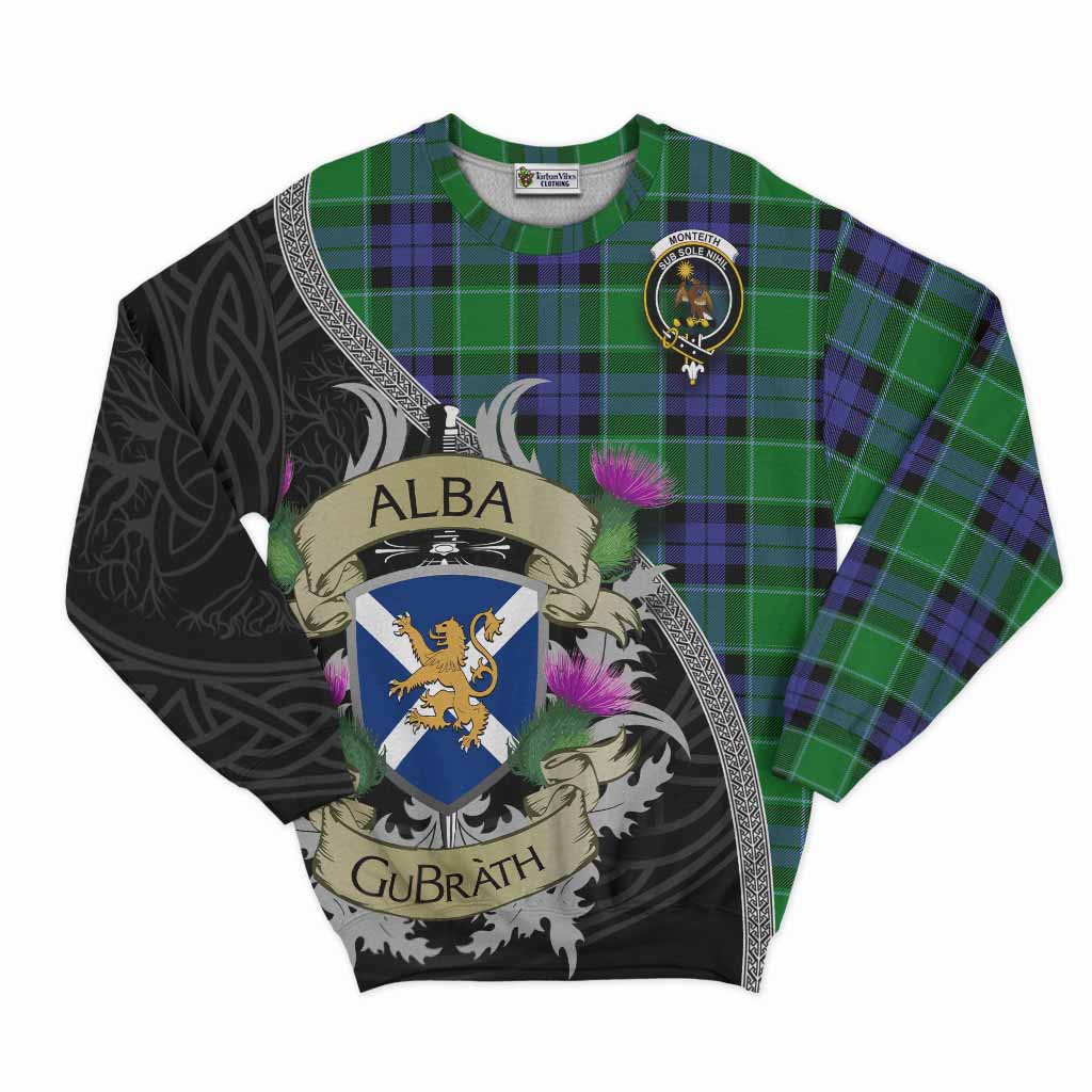 Monteith Tartan Family Crest Sweatshirt Lion Rampant Royal Thistle Shield Celtic Inspired Unisex - Tartan Vibes Clothing