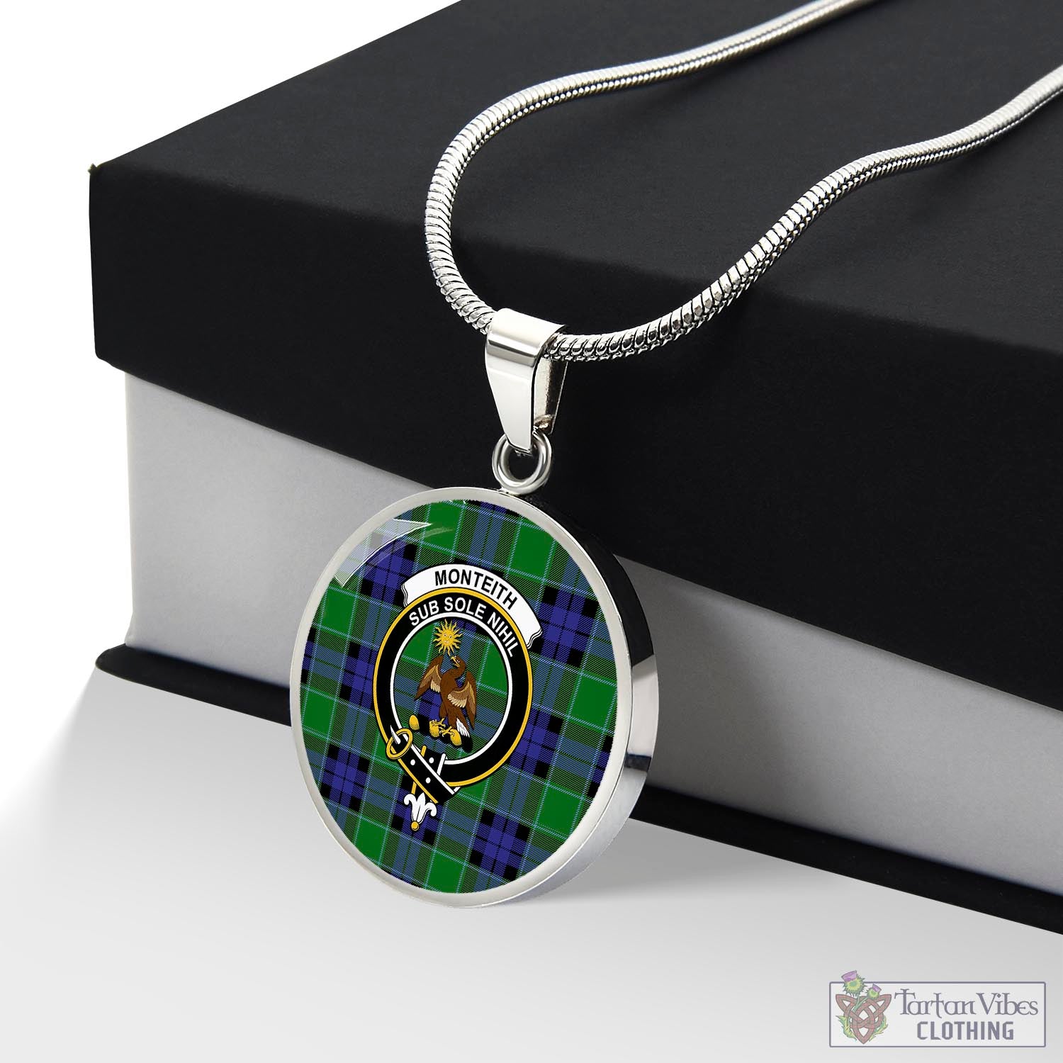 Monteith Tartan Circle Necklace with Family Crest Luxury Necklace (Silver) No - Tartan Vibes Clothing