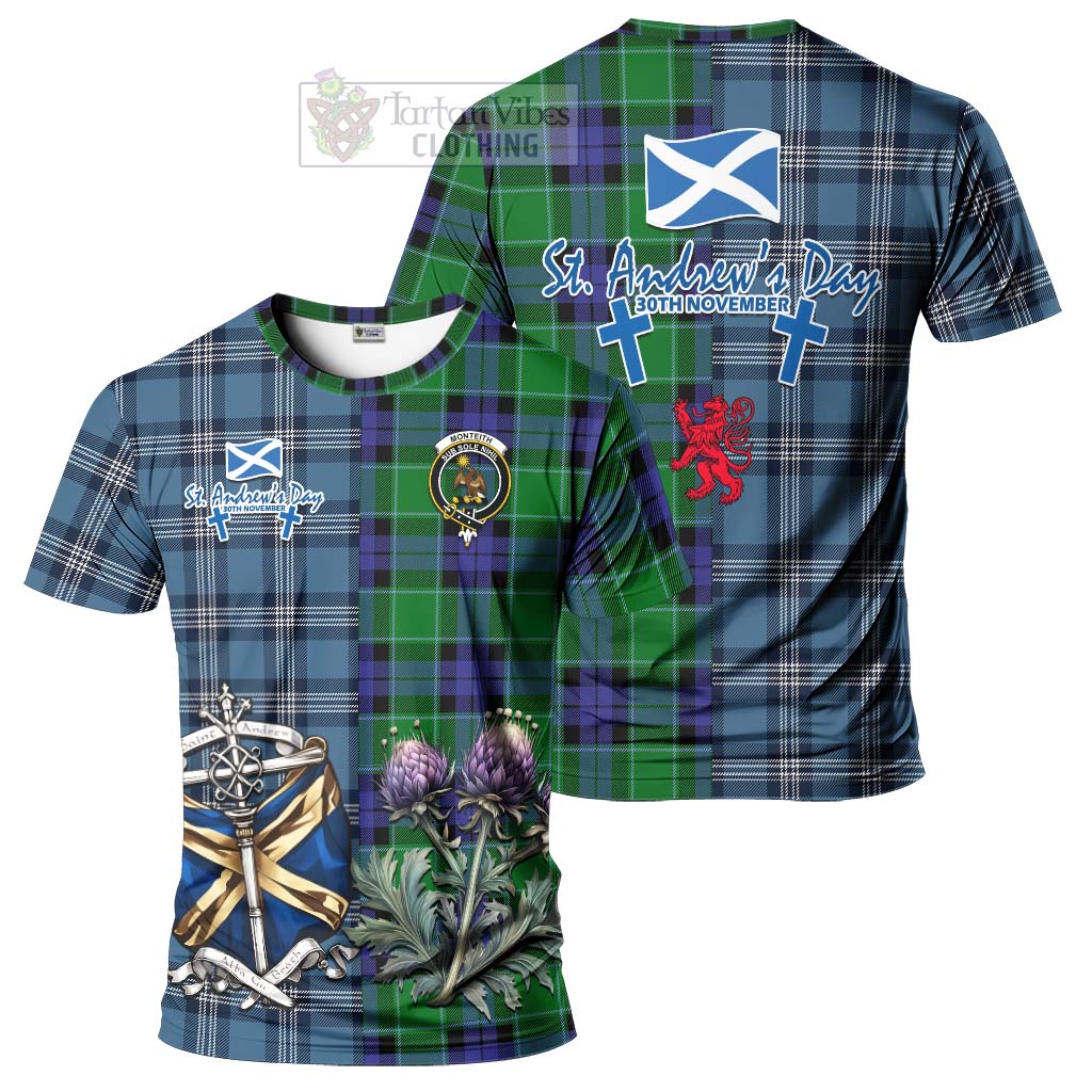Monteith Tartan T-Shirt Happy St. Andrew's Day Half Tartan Style Kid's Shirt - Tartan Vibes Clothing