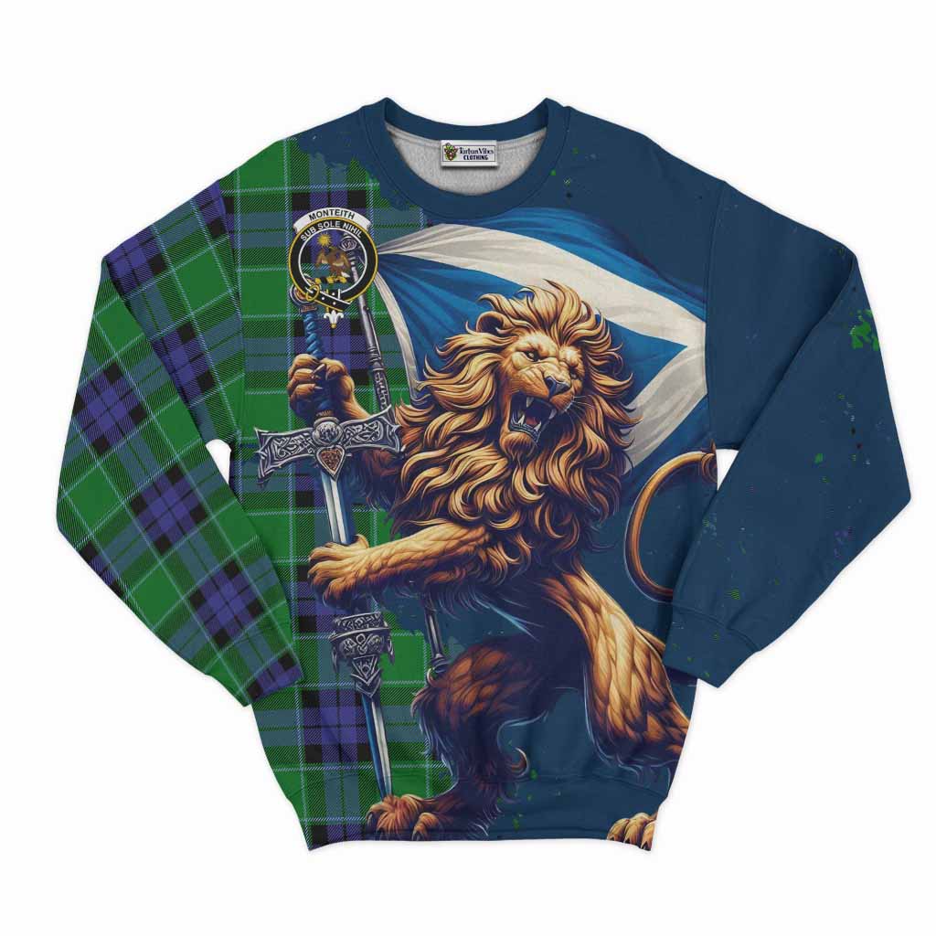 Monteith Tartan Family Crest Sweatshirt with Scottish Majestic Lion Unisex - Tartan Vibes Clothing