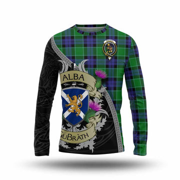 Monteith Tartan Family Crest Long Sleeve T-Shirt Lion Rampant Royal Thistle Shield Celtic Inspired Unisex - Tartan Vibes Clothing