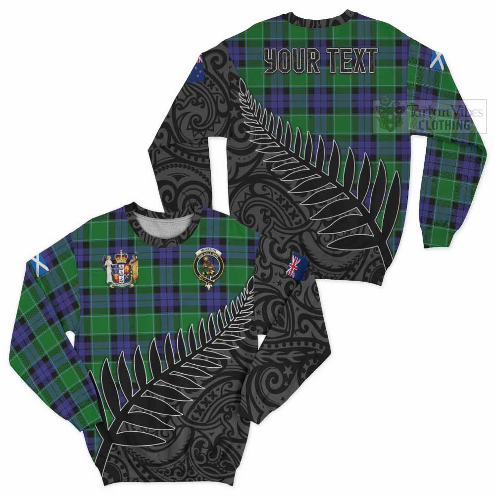 Tartan Vibes Clothing Monteith Crest Tartan Sweatshirt with New Zealand Silver Fern Half Style