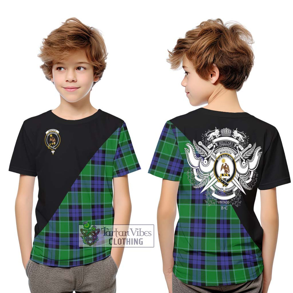 Monteith Tartan Kid T-Shirt with Family Crest and Military Logo Style Youth XL Size14 - Tartan Vibes Clothing