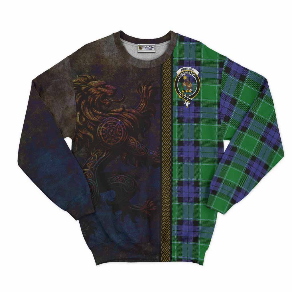 Monteith Tartan Family Crest Sweatshirt Alba Gu Brath Be Brave Lion Ancient Style Unisex - Tartan Vibes Clothing