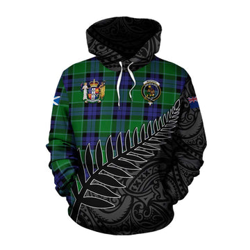 Tartan Vibes Clothing Monteith Crest Tartan Cotton Hoodie with New Zealand Silver Fern Half Style