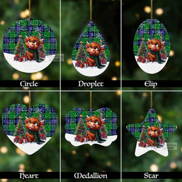 Tartan Vibes Clothing Monteith Tartan Christmas Aluminium Ornament with Adorable Highland Coo
