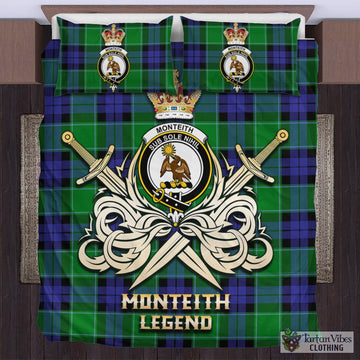 Monteith Tartan Bedding Set with Clan Crest and the Golden Sword of Courageous Legacy