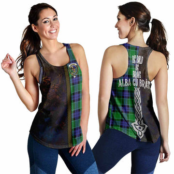Monteith Tartan Family Crest Women's Racerback Tanks Alba Gu Brath Be Brave Lion Ancient Style 4XL - Tartan Vibes Clothing