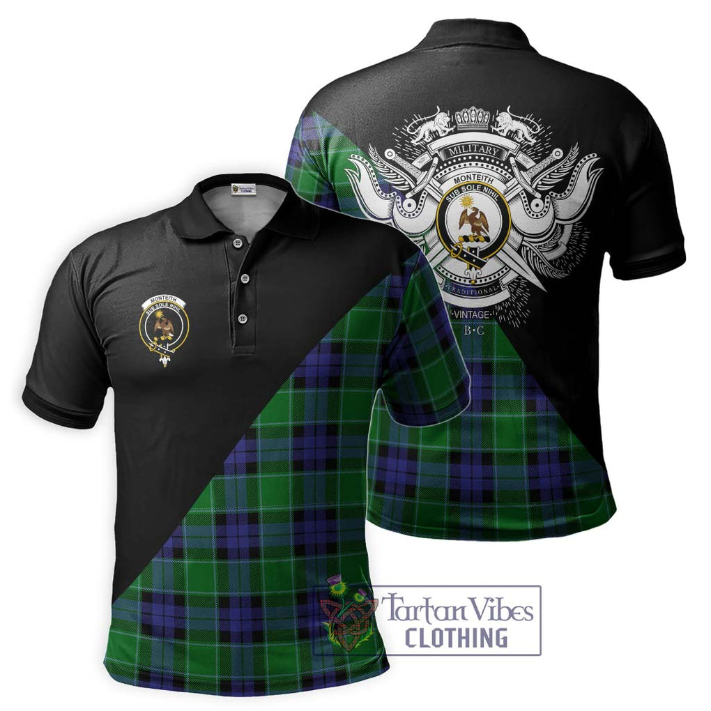 Monteith Tartan Polo Shirt with Family Crest and Military Logo Style Kid - Tartan Vibes Clothing