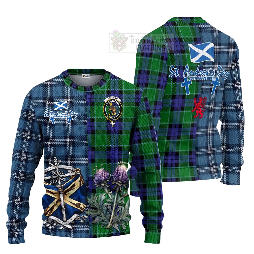 Monteith Tartan Knitted Sweater Happy St. Andrew's Day Half Tartan Style Unisex - Tartan Vibes Clothing