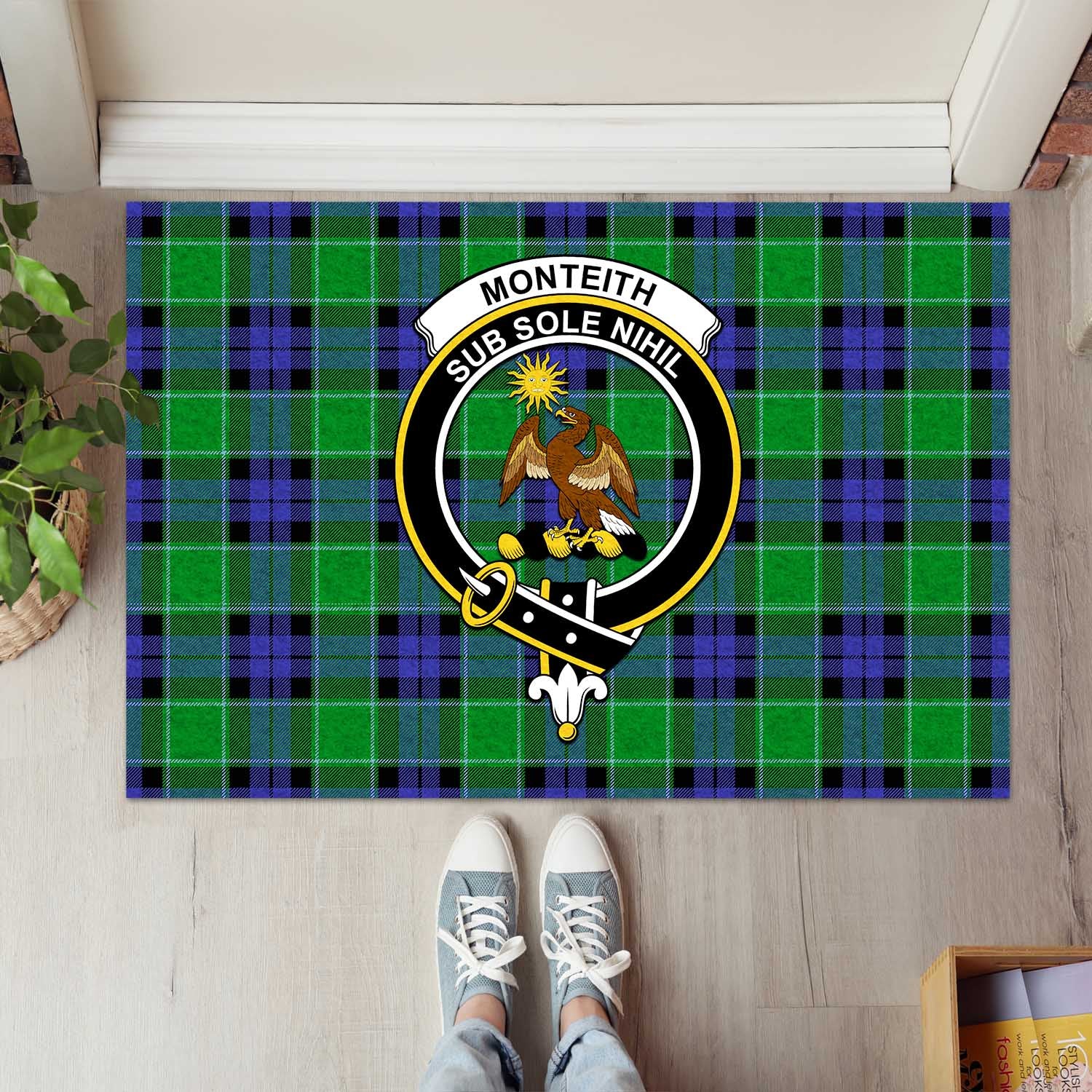 Monteith Tartan Door Mat with Family Crest