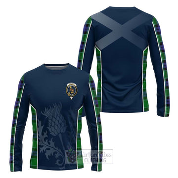 Tartan Vibes Clothing Monteith Tartan Long Sleeve T-Shirt with Family Crest and Scottish Thistle Vibes Sport Style