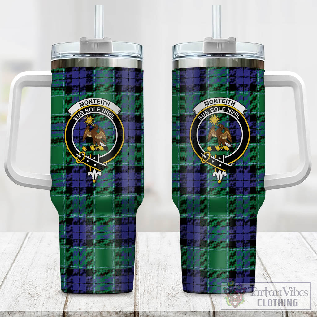 Monteith Tartan Tumbler with Handle with Family Crest One Size 40 OZ - Tartan Vibes Clothing