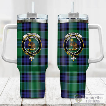 Monteith Tartan Tumbler with Handle with Family Crest One Size 40 OZ - Tartan Vibes Clothing