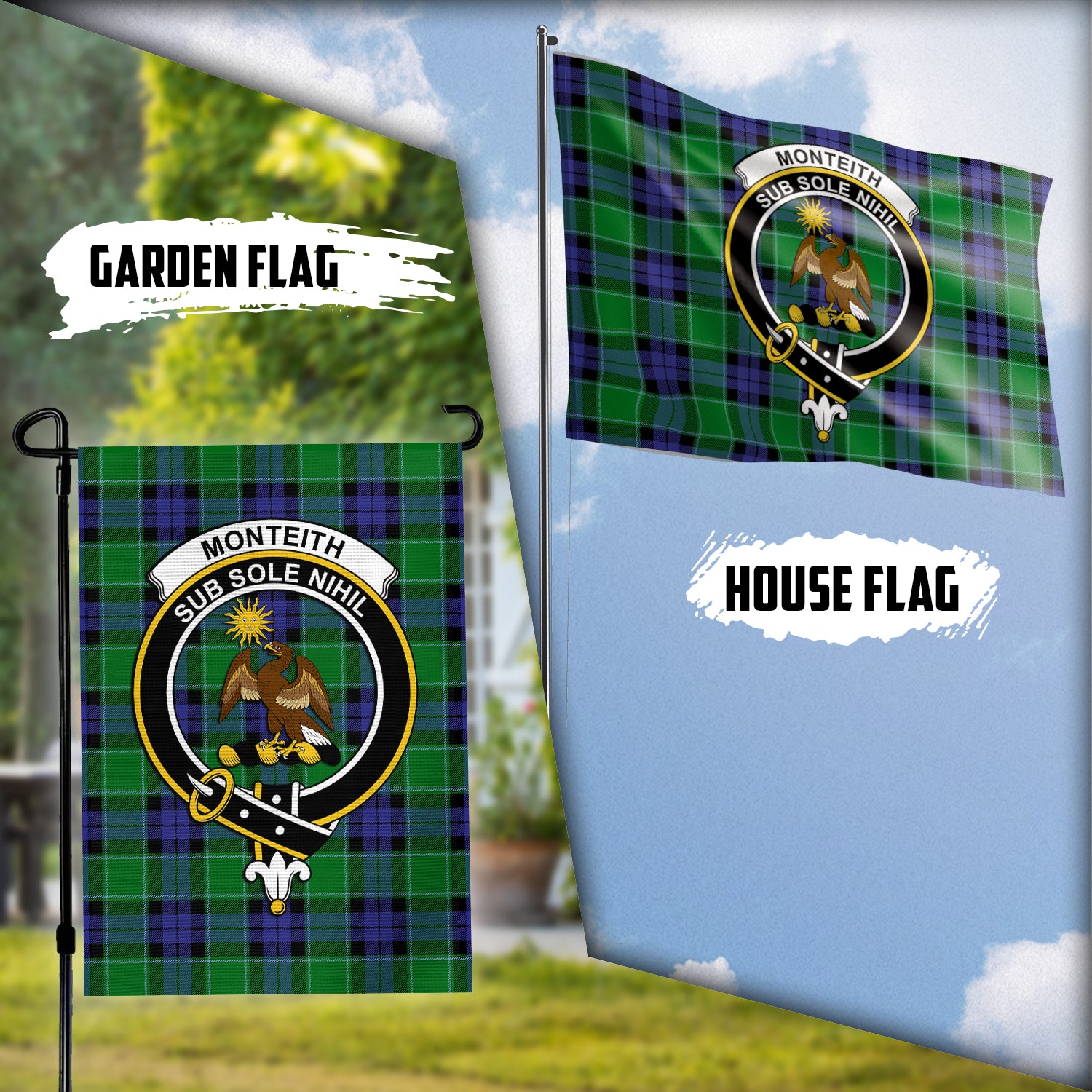 monteith-tartan-flag-with-family-crest