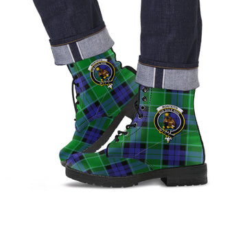 Monteith Tartan Leather Boots with Family Crest