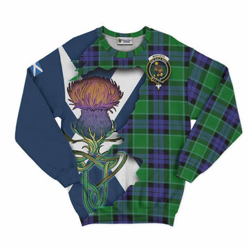 Tartan Vibes Clothing Monteith Tartan Family Crest Sweatshirt Scottish Thistle Celtic Inspired