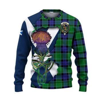 Tartan Vibes Clothing Monteith Tartan Family Crest Knitted Sweater Scottish Thistle Celtic Inspired