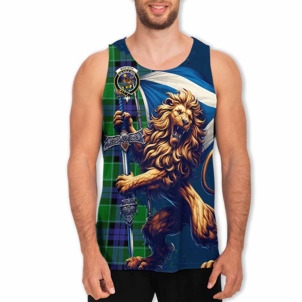 Monteith Tartan Family Crest Men's Tank Top with Scottish Majestic Lion Men - Tartan Vibes Clothing