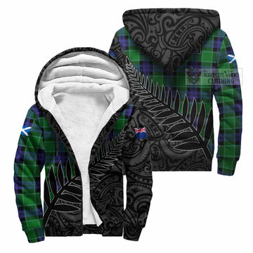 Tartan Vibes Clothing Monteith Crest Tartan Sherpa Hoodie with New Zealand Silver Fern Half Style