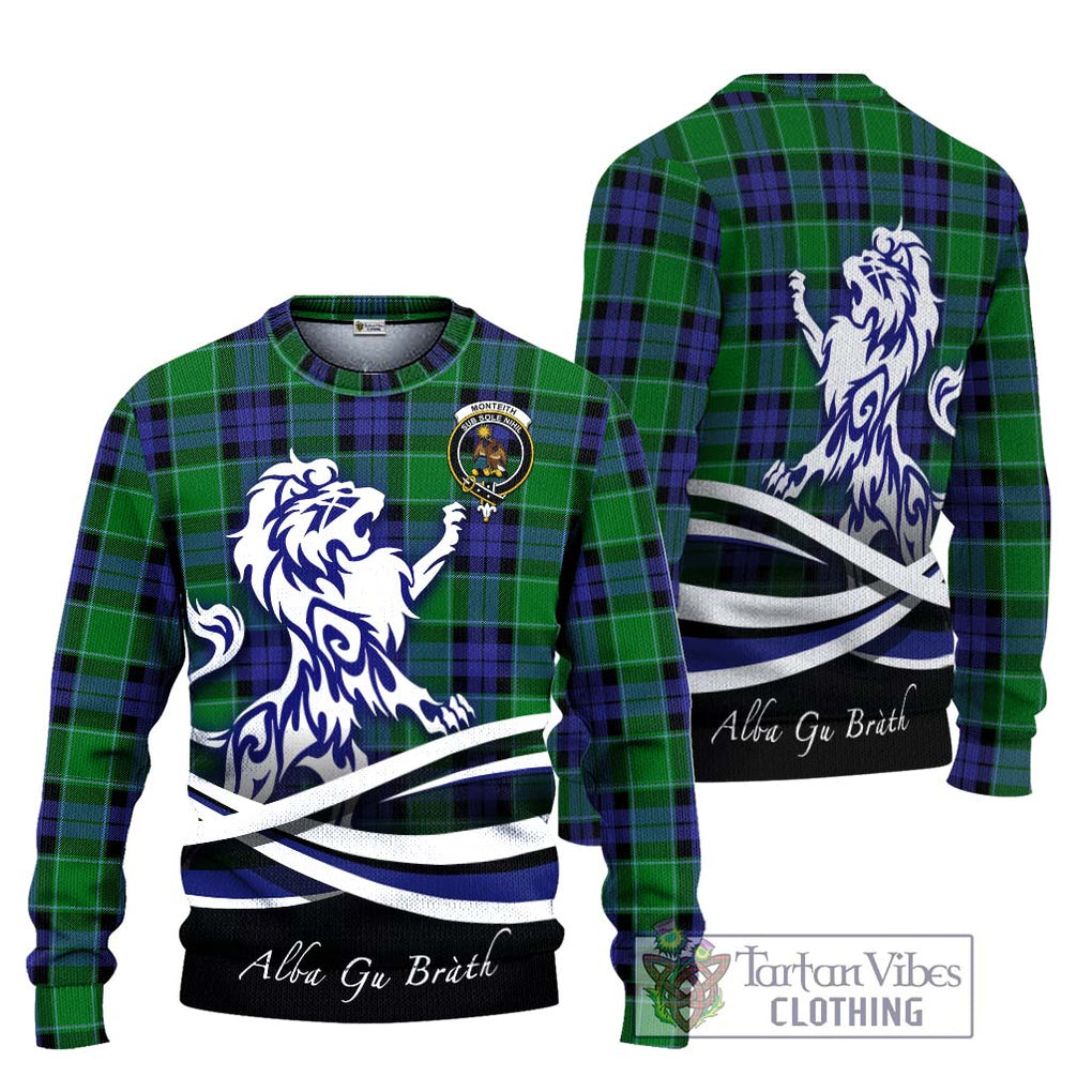Monteith Tartan Ugly Sweater with Alba Gu Brath Regal Lion Emblem Unisex - Tartan Vibes Clothing